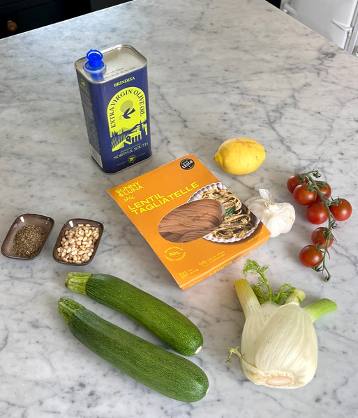 Courgette and Lentil Tagliatelle pasta – Sansom Reed