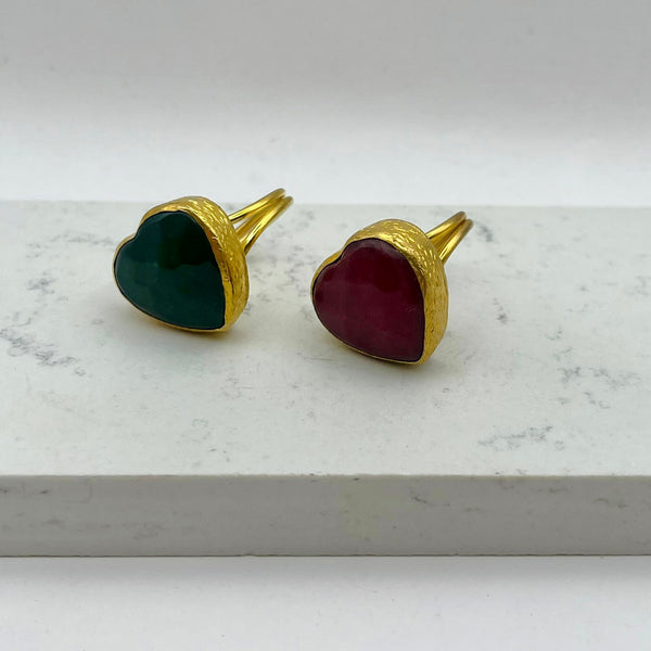 Adjustable Love heart Rings: green / red