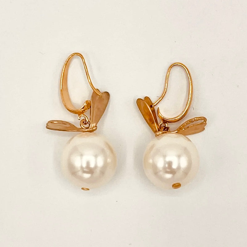 Bronze Dragonfly Pearl Earrings