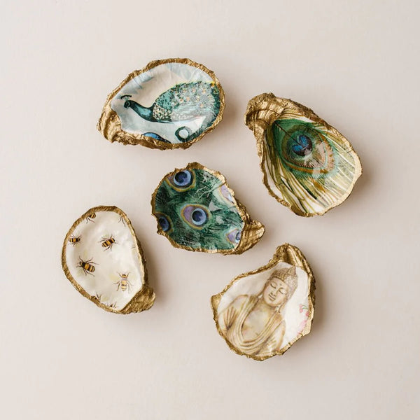 GRIT & GRACE Decoupage Oyster Jewellery Dish (Bees)