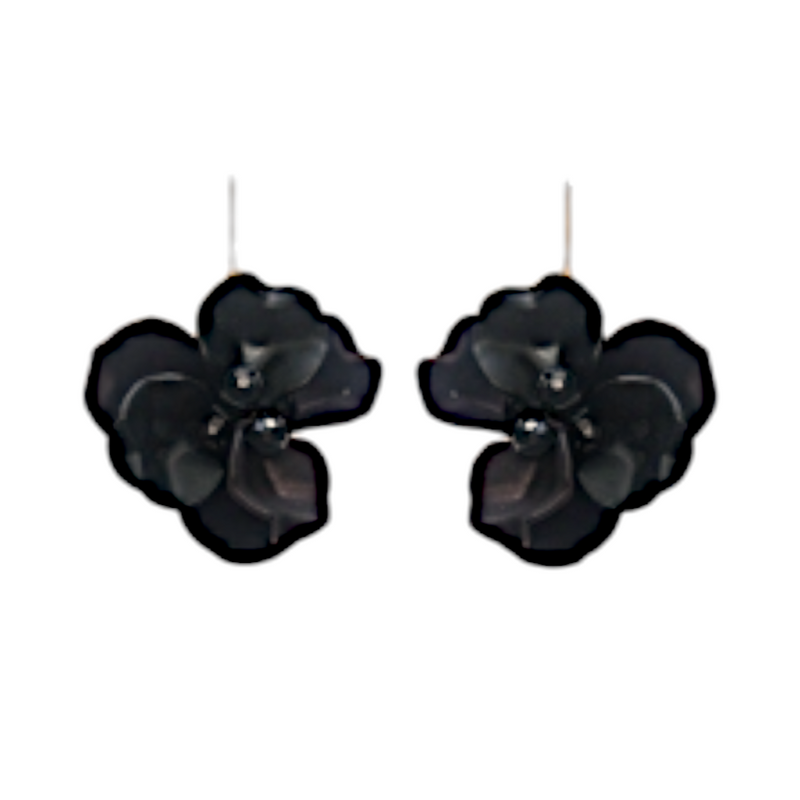 Black resin flower bunch earrings