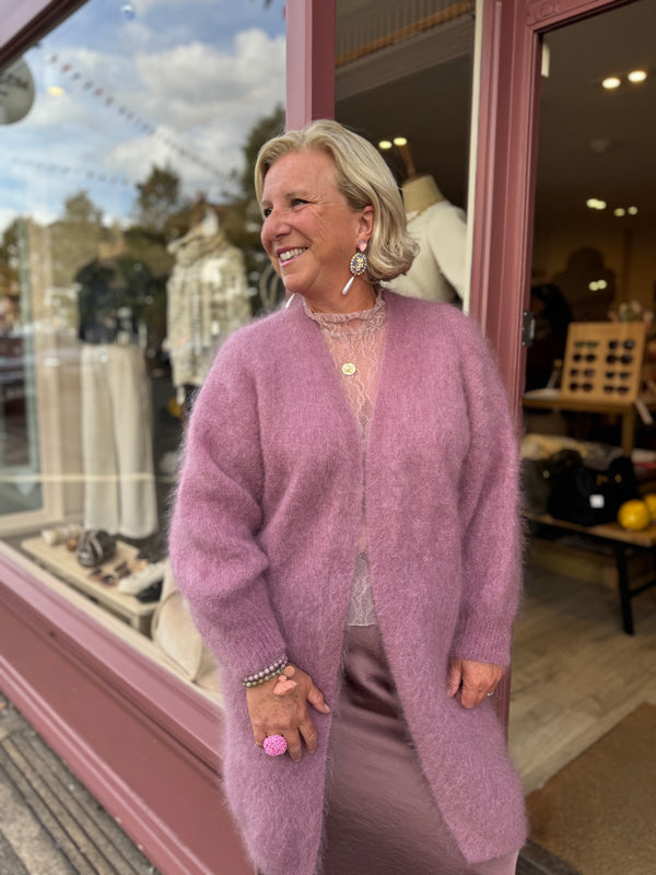 Kid Mohair Long Cardigan (dusky rose)