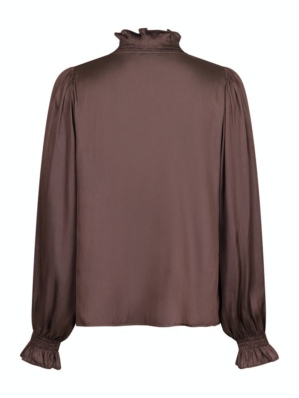 Neo Noir Brielle Satin Blouse (Dark Brown)