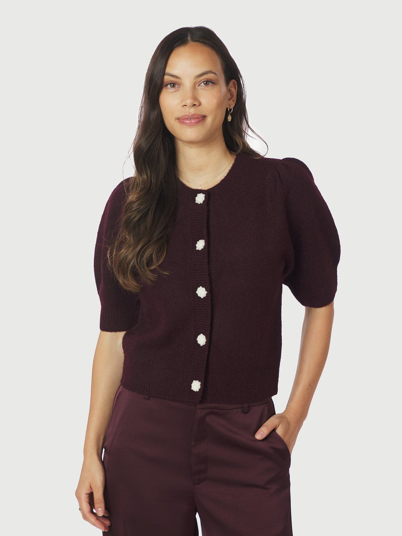 Neo Noir Trudy Knit Cardigan (wine with pearl button)