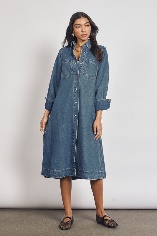 Bohemian Traders Denim midi shirt dress
