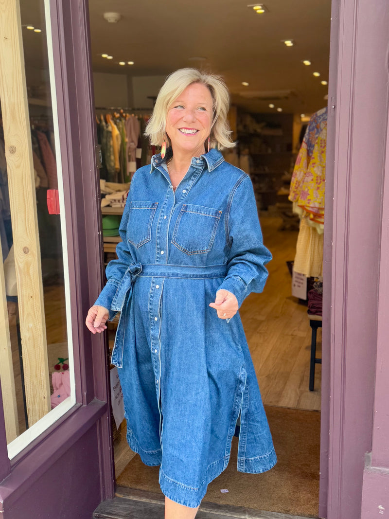 Bohemian Traders Denim midi shirt dress