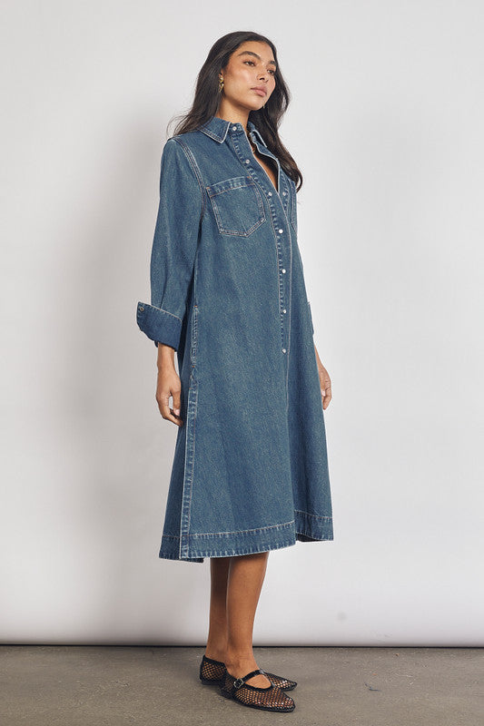 Bohemian Traders Denim midi shirt dress