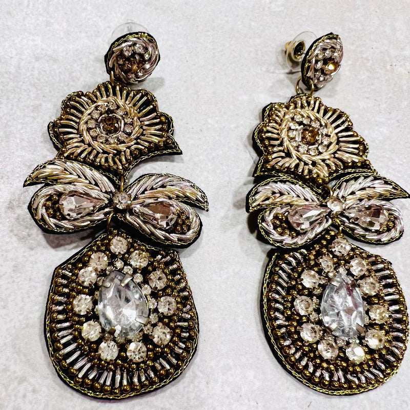 Sparkling Gold and Silver Beaded Earrings