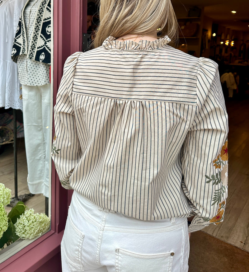 Flora Embroidered Stripe Blouse