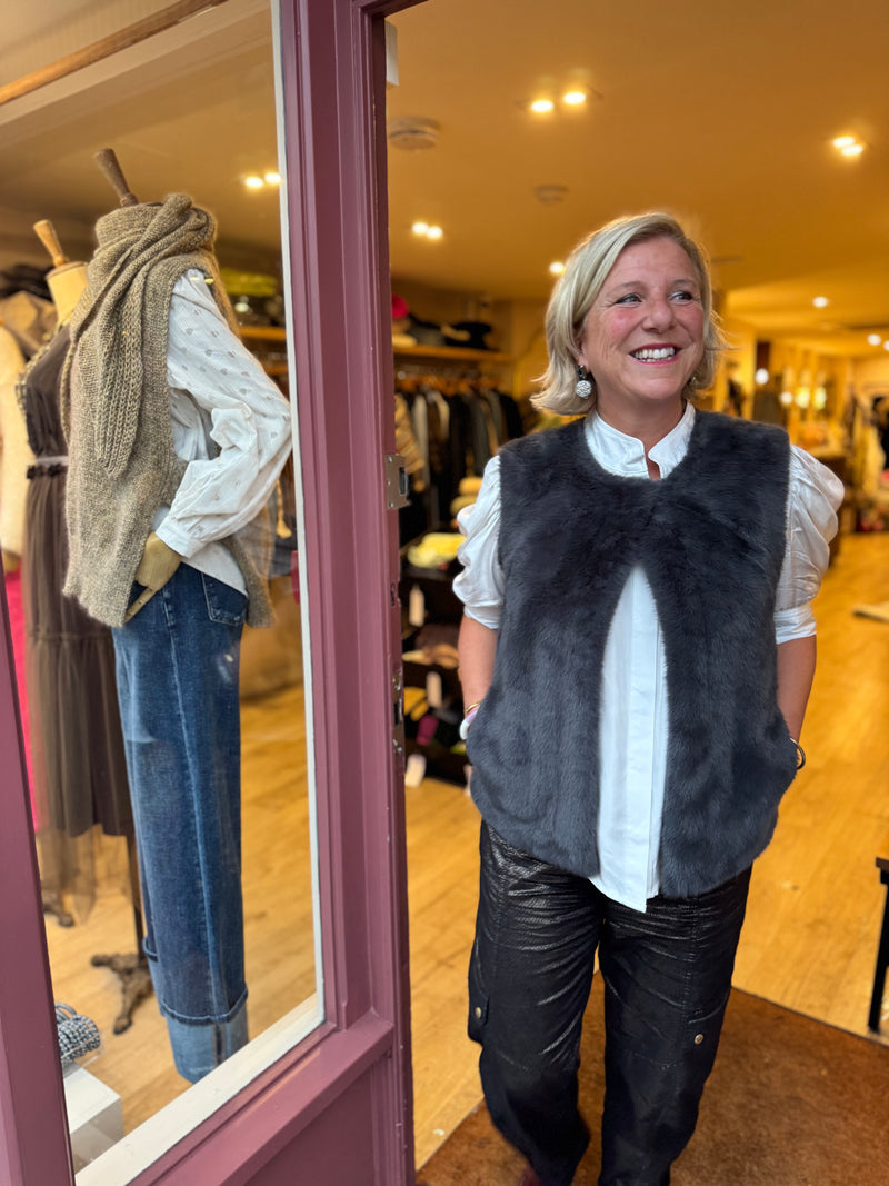 Grey Faux Fur Gilet