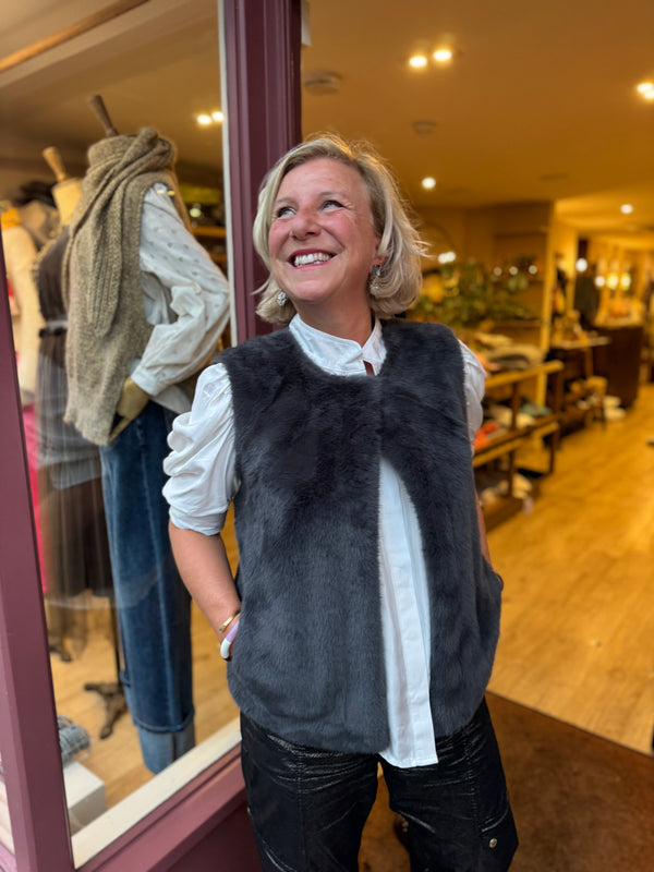Grey Faux Fur Gilet