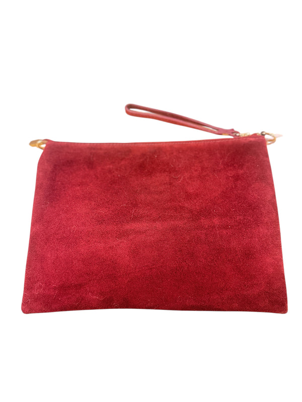 Dark Red Suede Studded Clutch bag
