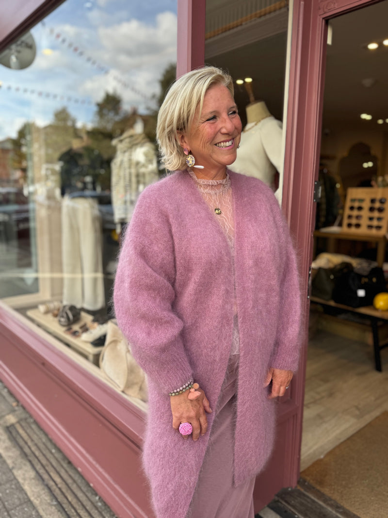 Kid Mohair Long Cardigan (dusky rose)
