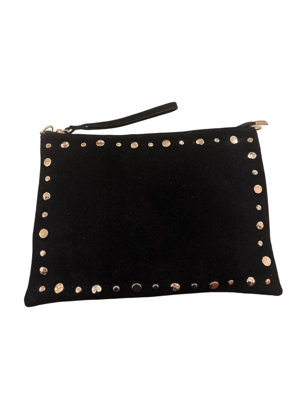 Black Suede Studded Clutch Bag