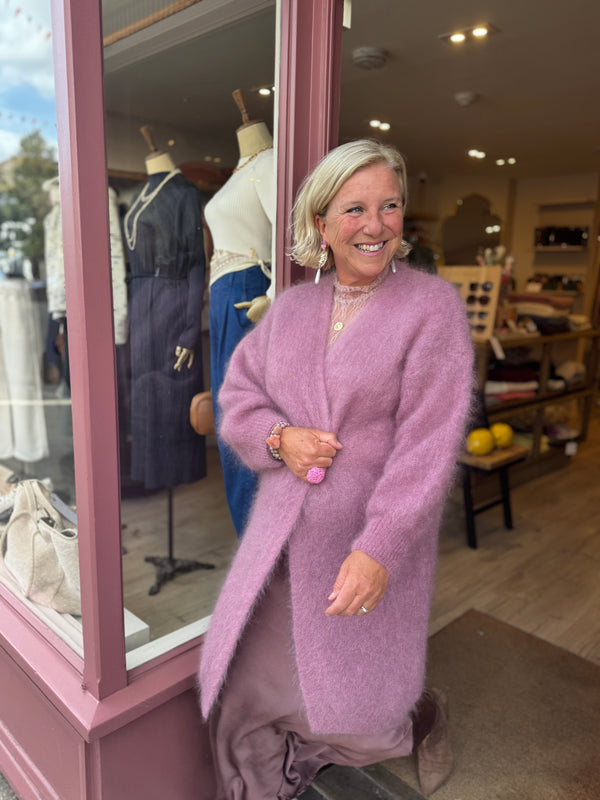 Kid Mohair Long Cardigan (dusky rose)
