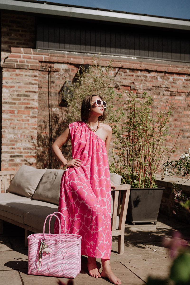 Anais one shoulder dress (pink flower)