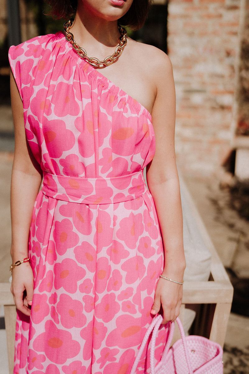 Anais one shoulder dress (pink flower)