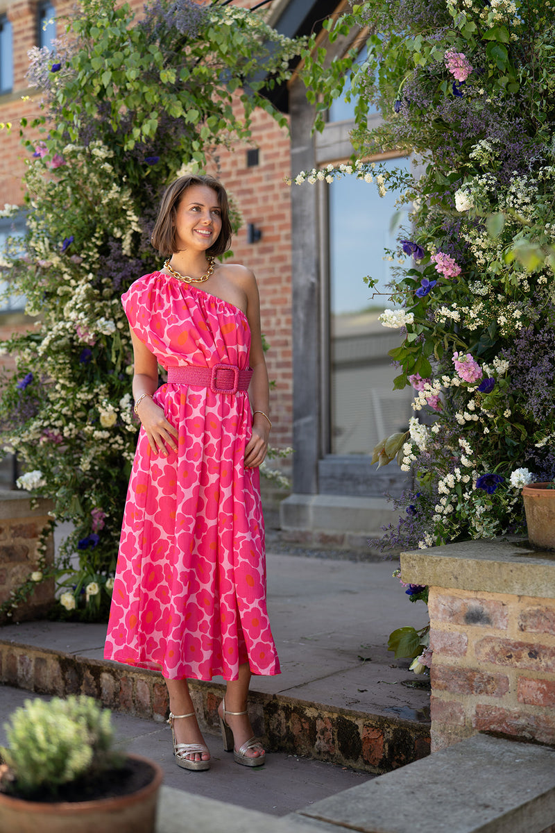 Anais one shoulder dress (pink flower)