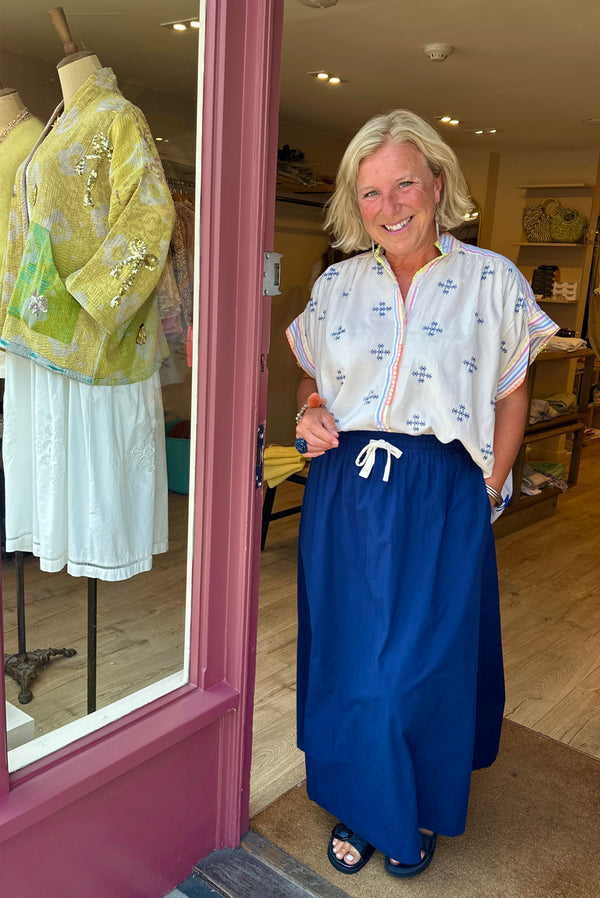 Navy Poplin Maxi Skirt