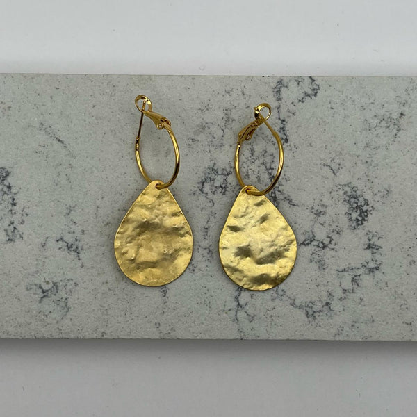Hammered Gold Teardrop Earrings (large)