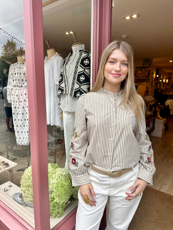 Flora Embroidered Stripe Blouse