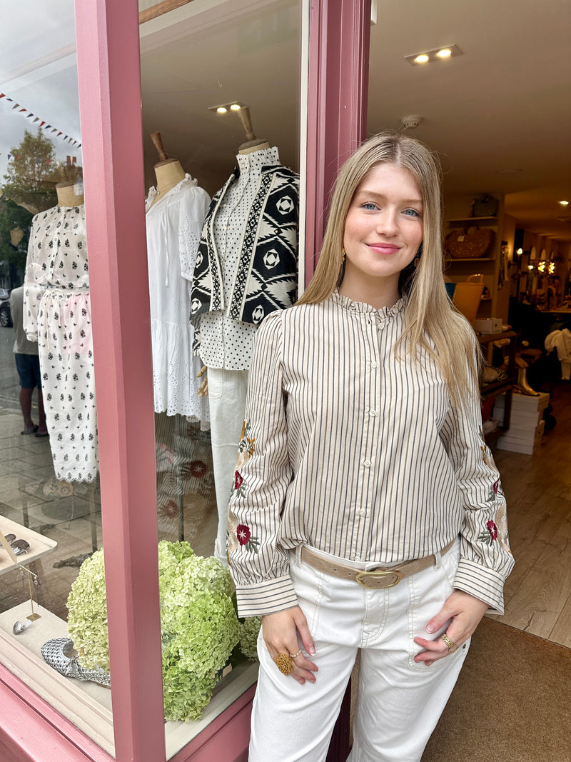 Flora Embroidered Stripe Blouse