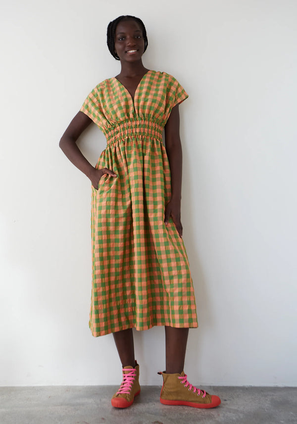 Dr Bloom Caricia Dress (green and coral check)