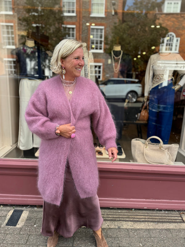 Kid Mohair Long Cardigan (dusky rose)