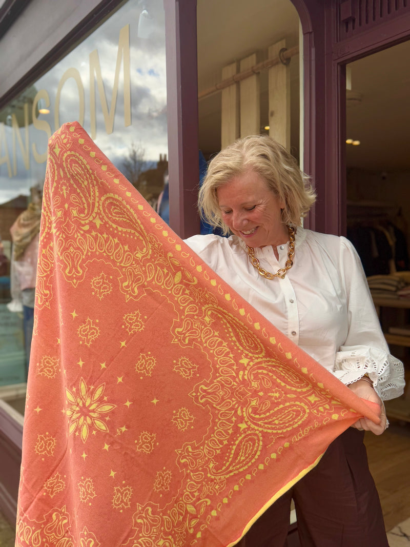 Elia 2 ways Large Square Scarf (Sorbet Orange and Yellow)