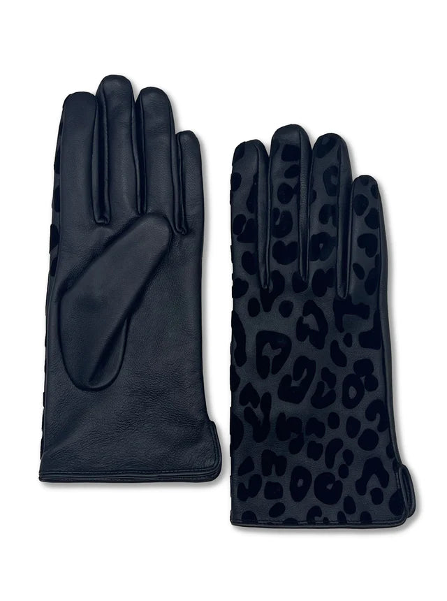 FELICITY LEOPARD FLOCKED GLOVE-BLACK