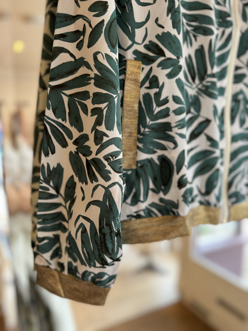 Matilda Silky Bomber Jacket / Top - Green Palm Leaves