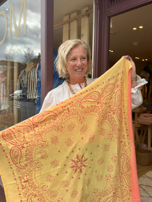 Elia 2 ways Large Square Scarf (Sorbet Orange and Yellow)