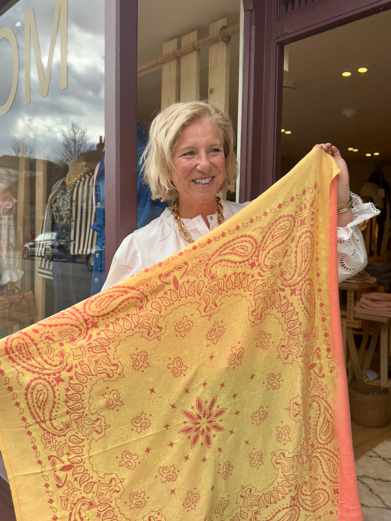 Elia 2 ways Large Square Scarf (Sorbet Orange and Yellow)