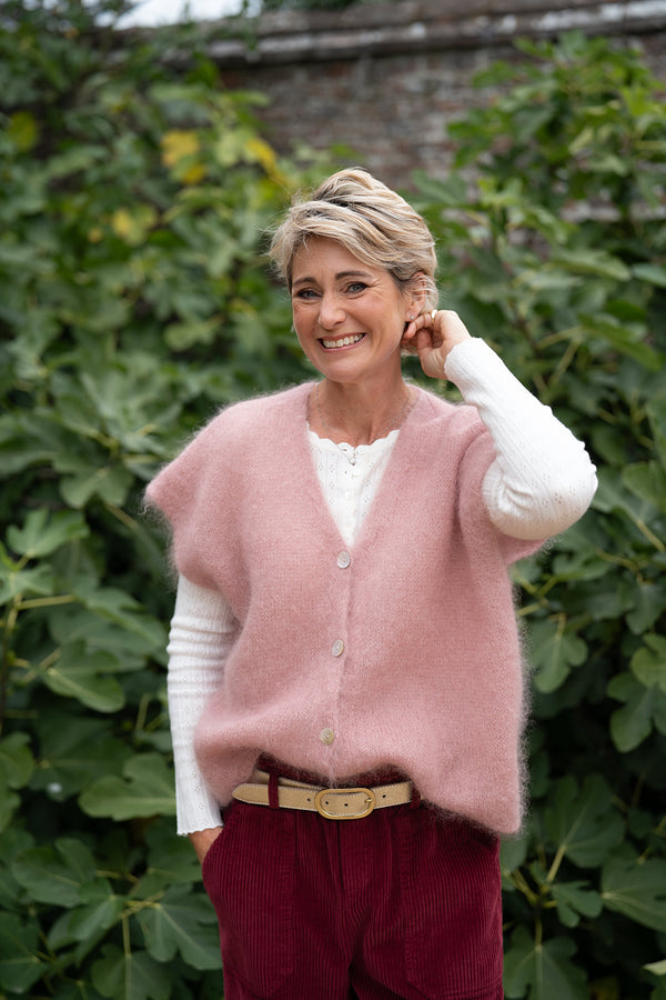 Kid Mohair knit Sleeveless Cardigan (Rose)