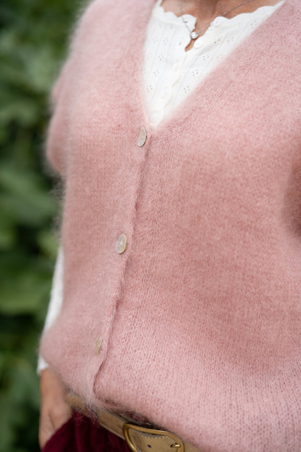 Kid Mohair knit Sleeveless Cardigan (Rose)