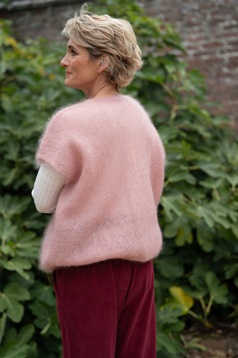 Kid Mohair knit Sleeveless Cardigan (Rose)
