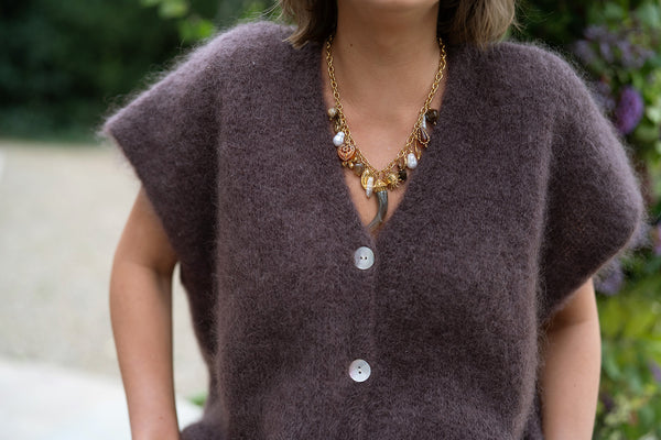 Mohair Knit Sleeveless Cardigan (Brown)