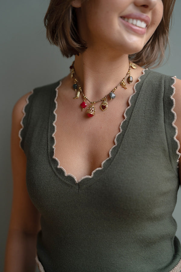 Anna V neck vest (khaki)