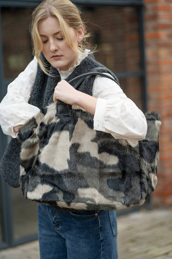 Large Faux Fur Camo bag