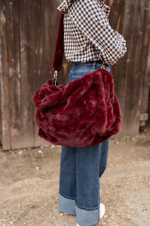 Large Faux Fur Bag (Bordeaux)
