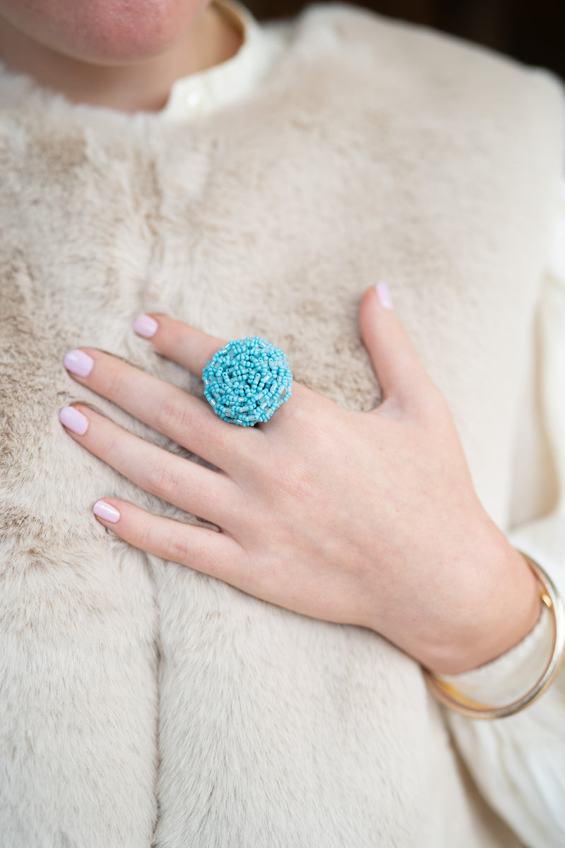 Handmade Beaded Statement Ring (Jewel Colours)