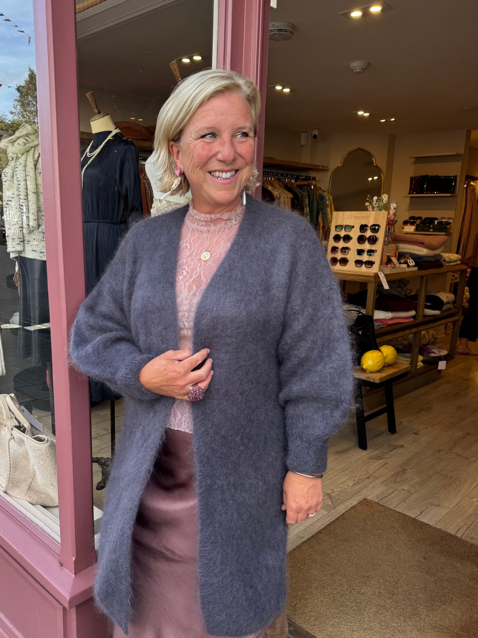 Kid Mohair Long Cardigan (aubergine) – Sansom Reed