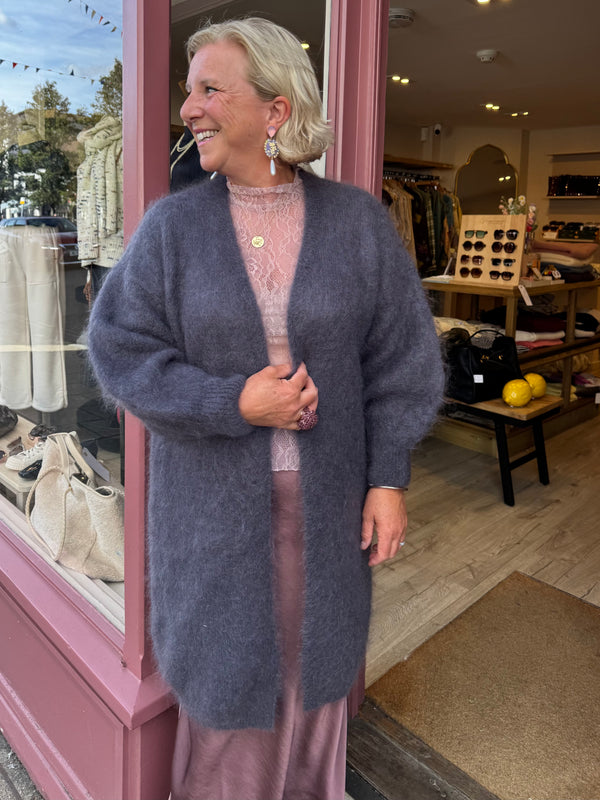 Kid Mohair Long Cardigan (aubergine)
