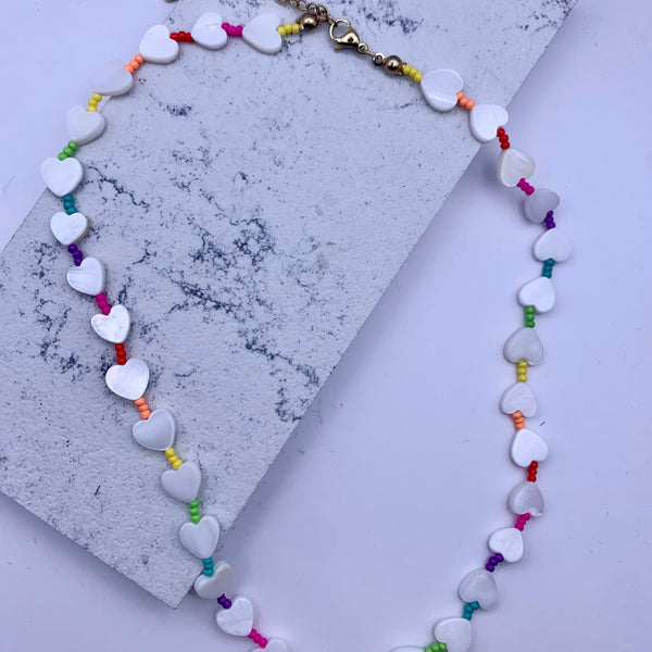 Shell Bead and Rainbow Necklace (Heart)