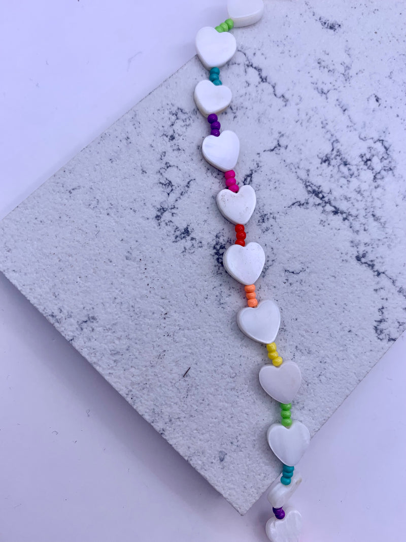 Shell Bead and Rainbow Necklace (Heart)
