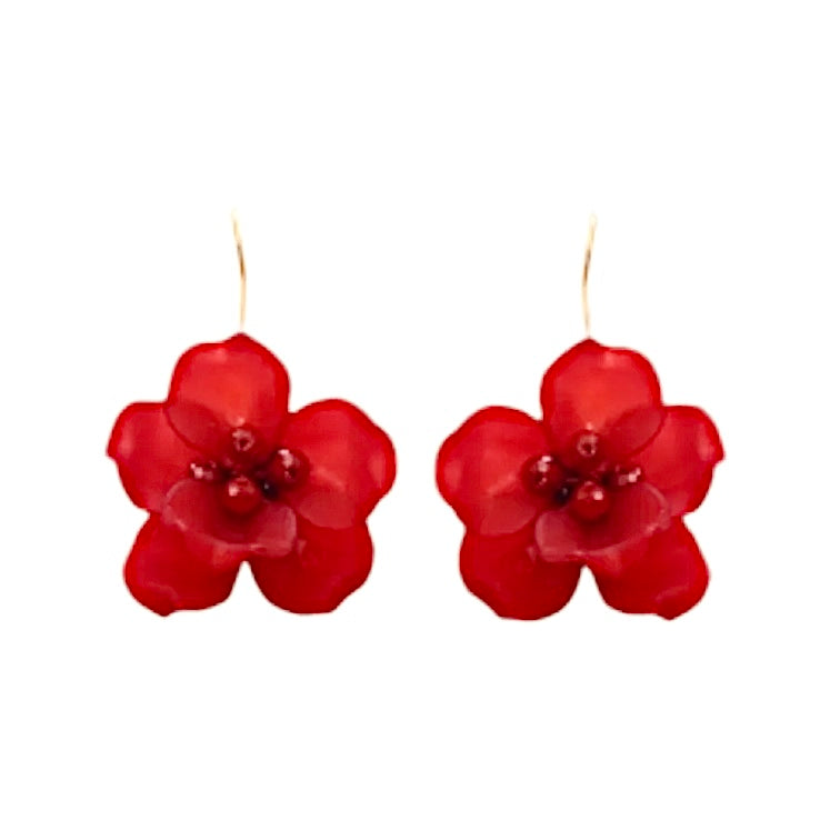 Red resin flower bunch earrings