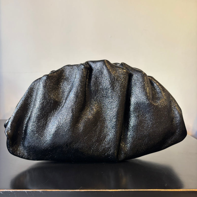 Leather Clutch Bag (Black and Silver)