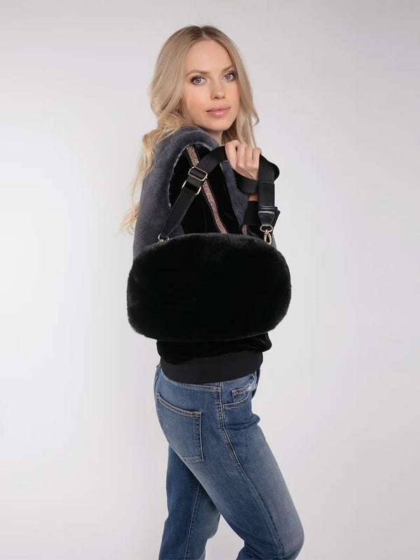 Nooki Faux Fur Shoulder Bag (Black)