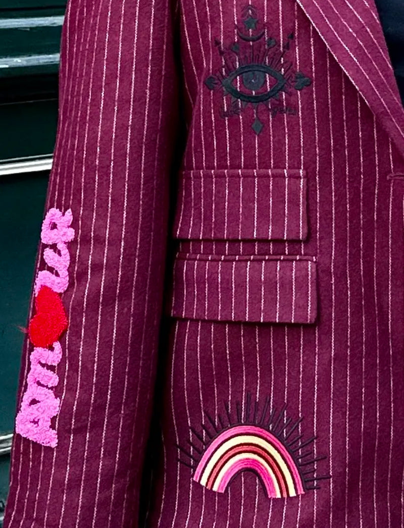 detail of Kate_Embellished_Blazer_Bordeaux_pinstripe_blazer_2