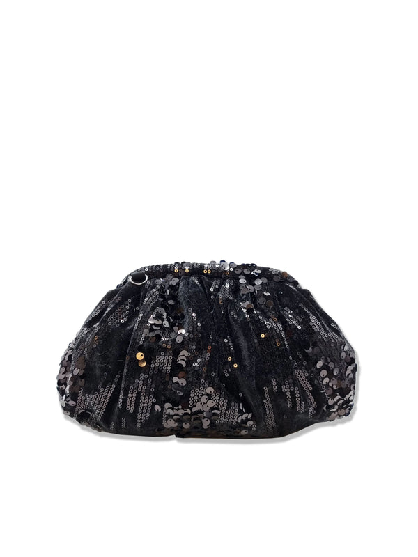 Nooki Velvet Sequin Clutch Bag with strap (Black)